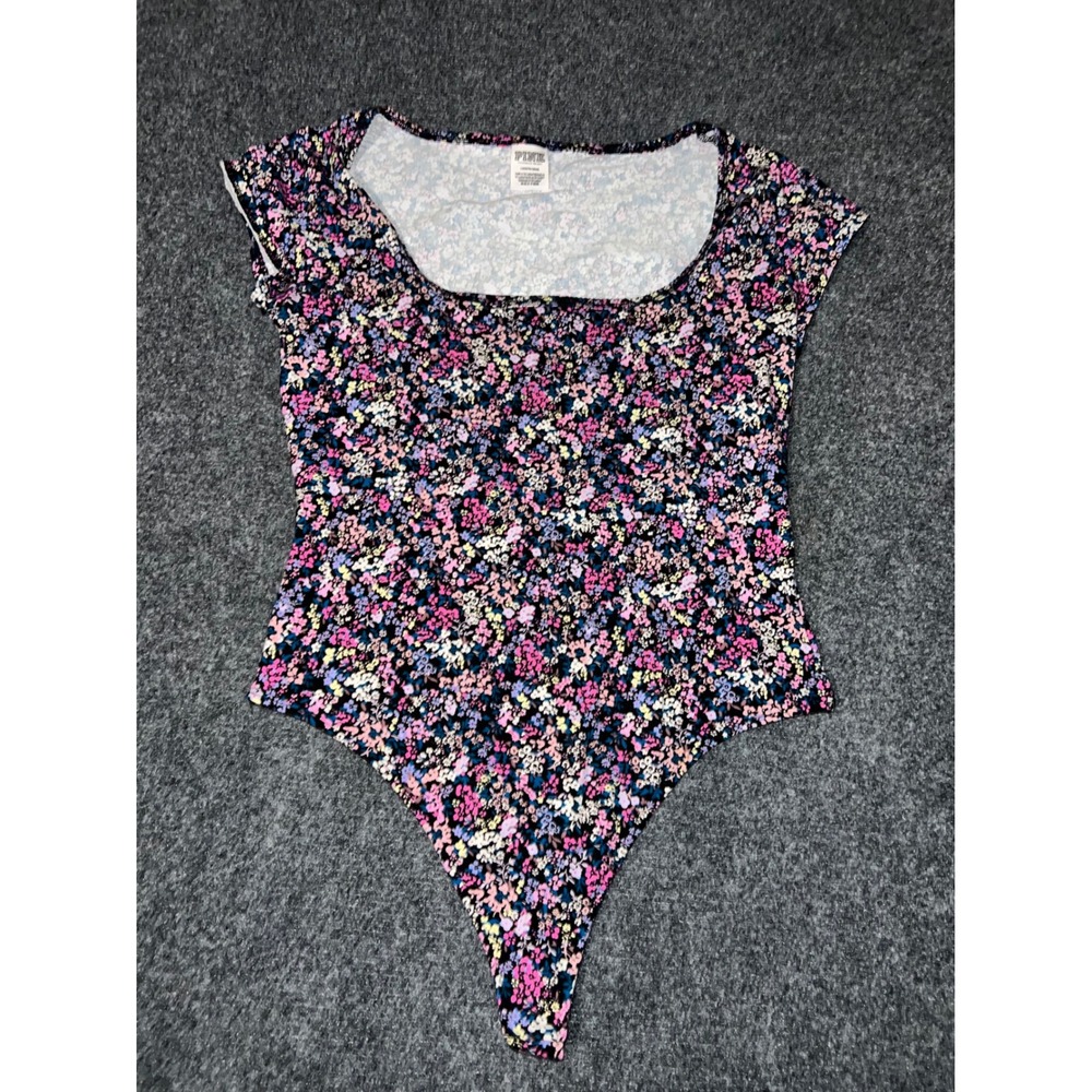 Victorias Secret PINK Womens Floral Bodysuit Large Multicolor Scoop‎ Neck Top